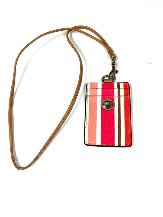 Coach Accessories - Coach Women’s Laynard ID Credit Card Key Holder Pink Brown White Striped #4200